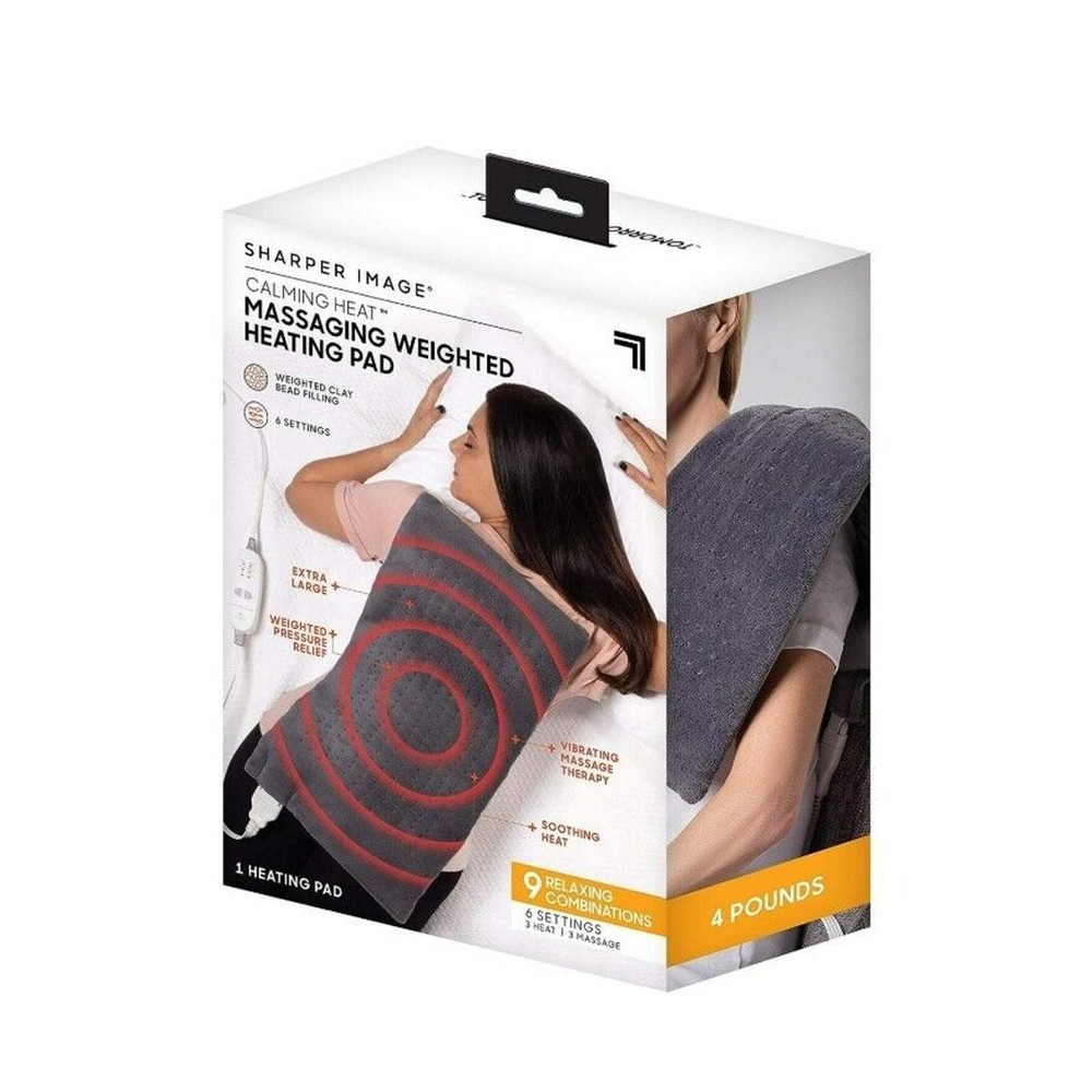 Sharper Image Calming Heat Massaging Weighted Heating Pad 12 in x 24 in Gray
